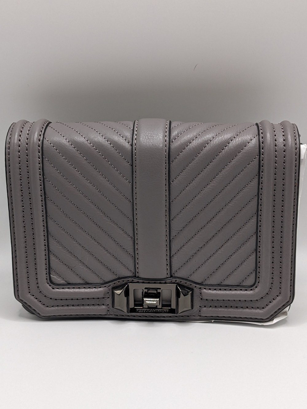 NWT Rebecca Minkoff Small Love Chevron Quilted Gray Leather Crossbody